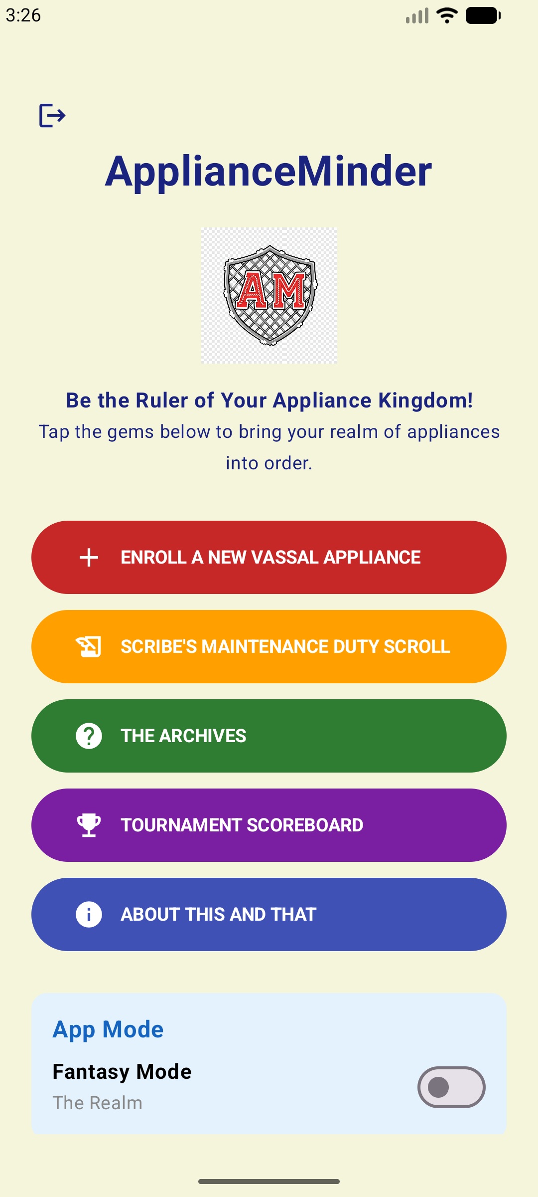 ApplianceMinder Fantasy Mode Interface